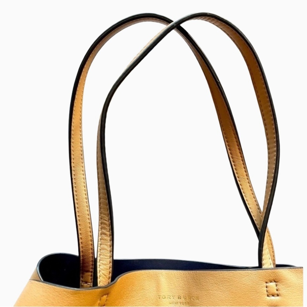 Tory Burch Block T Large Tan Leather Drawstring Tote Bag - Picture 10 of 12